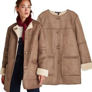 Zara Penny Lane Tan Faux Leather Shearling Coat